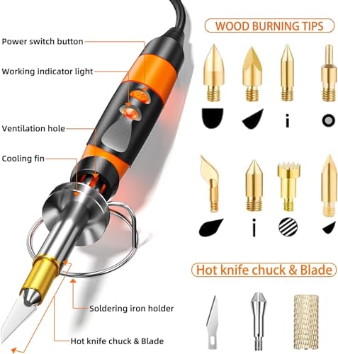 Wood Burning kit, Professional WoodBurning Pen Tool, DIY Creative Tools,Wood Burner for Embossing/Carving/Pyrography,Suitable for Beginners,Adults (orange) - Image 5