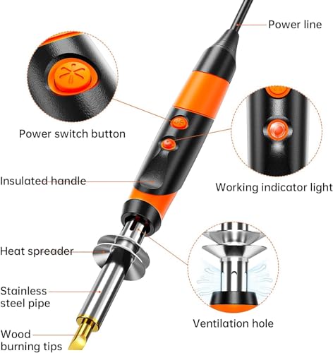 Wood Burning kit, Professional WoodBurning Pen Tool, DIY Creative Tools,Wood Burner for Embossing/Carving/Pyrography,Suitable for Beginners,Adults (orange) - Image 4