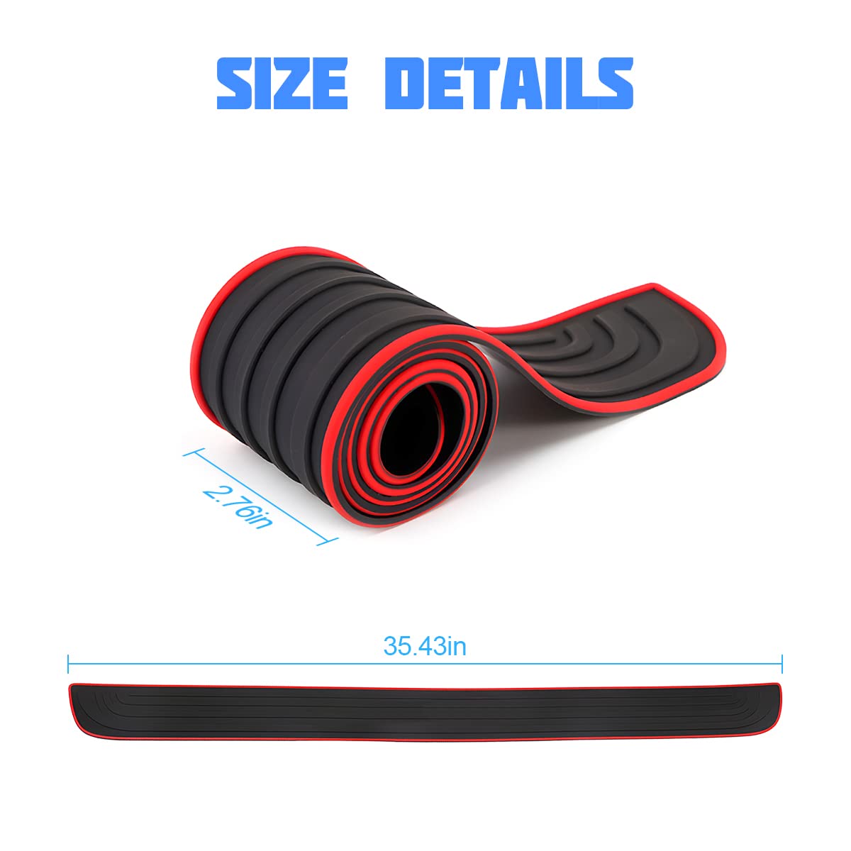 Car Rear Bumper Protector Guard, Anti-Scratch Abrasion Rubber Trunk Door Entry Sill Guard, Non-Slip Vehicle Trim Cover Protection Strip, Car Accessories for Most Cars and SUV (Black/Red/35.4" x2.7) - Image 8