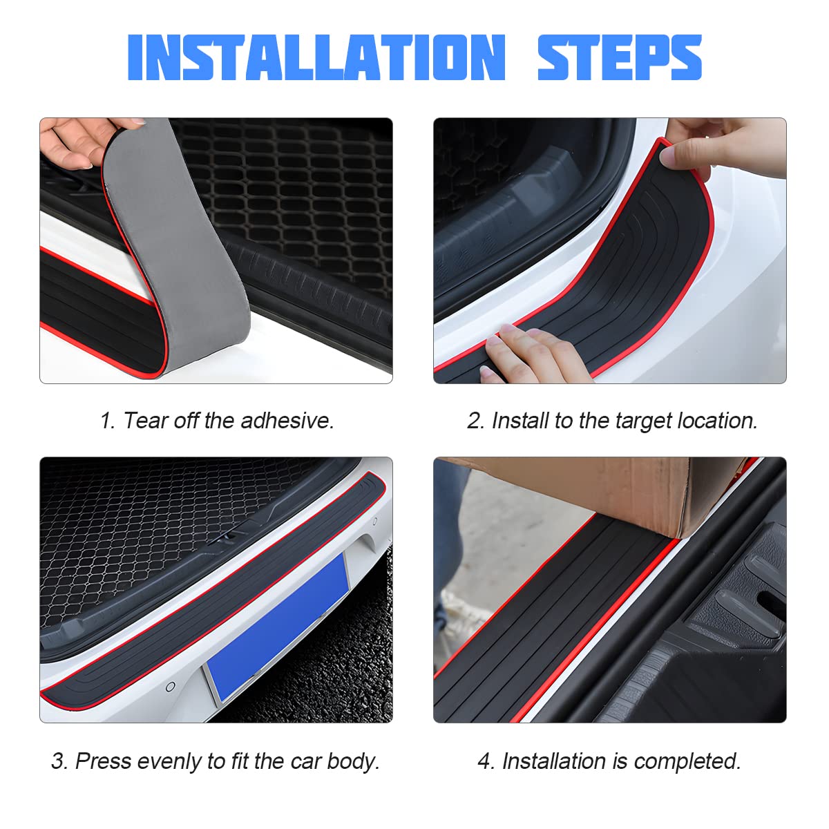 Car Rear Bumper Protector Guard, Anti-Scratch Abrasion Rubber Trunk Door Entry Sill Guard, Non-Slip Vehicle Trim Cover Protection Strip, Car Accessories for Most Cars and SUV (Black/Red/35.4" x2.7) - Image 6