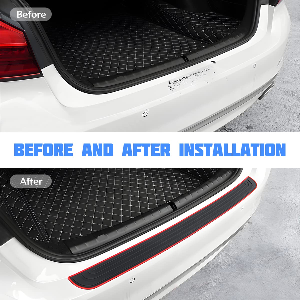 Car Rear Bumper Protector Guard, Anti-Scratch Abrasion Rubber Trunk Door Entry Sill Guard, Non-Slip Vehicle Trim Cover Protection Strip, Car Accessories for Most Cars and SUV (Black/Red/35.4" x2.7) - Image 5