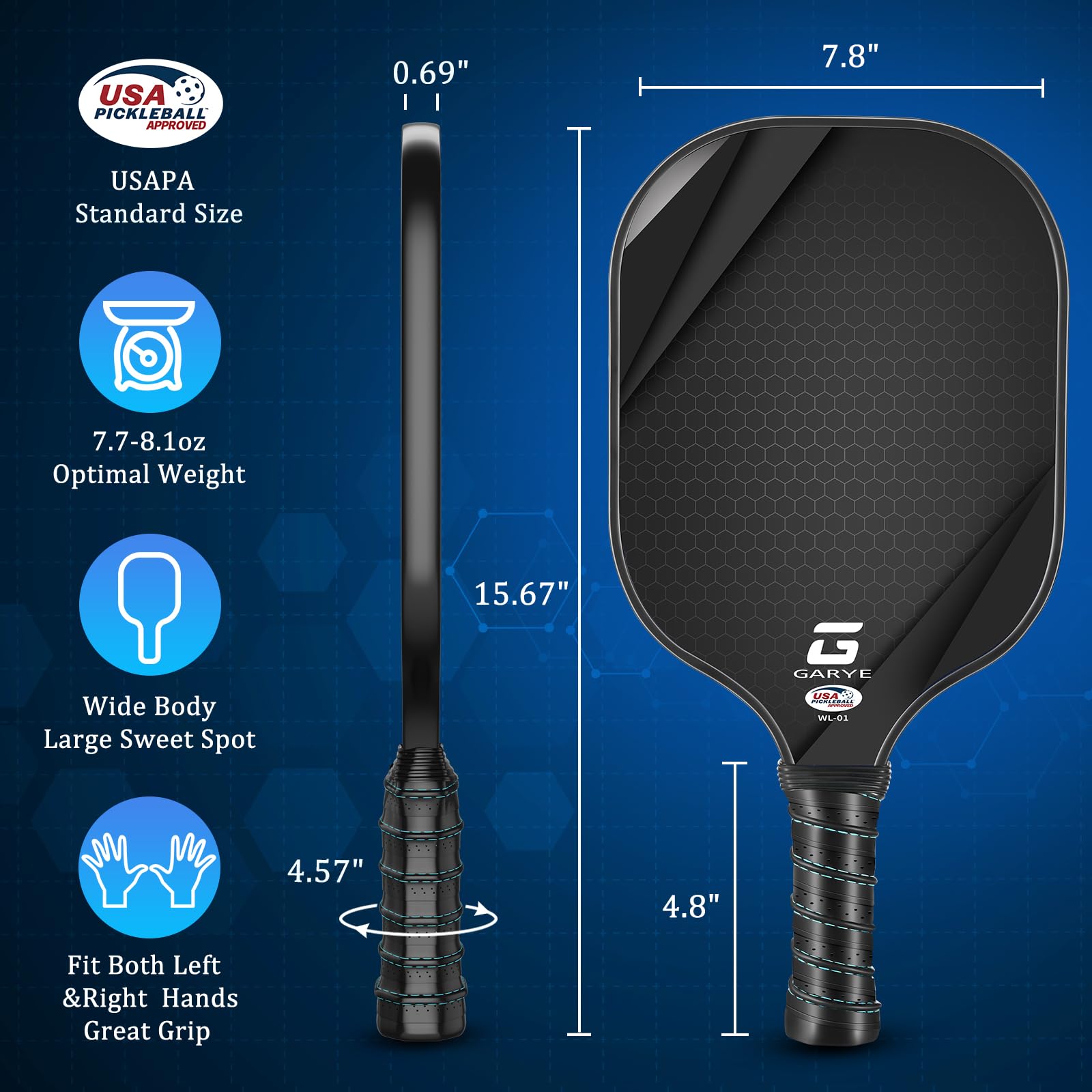 GARYE Pickleball Paddles Set of 2, USAPA Approved Carbon Fiber Pickleball Set, Lightweight Graphite Rackets 2 Pack with 6 Balls, 1 Pickleball Bag for Men and Women - Image 5