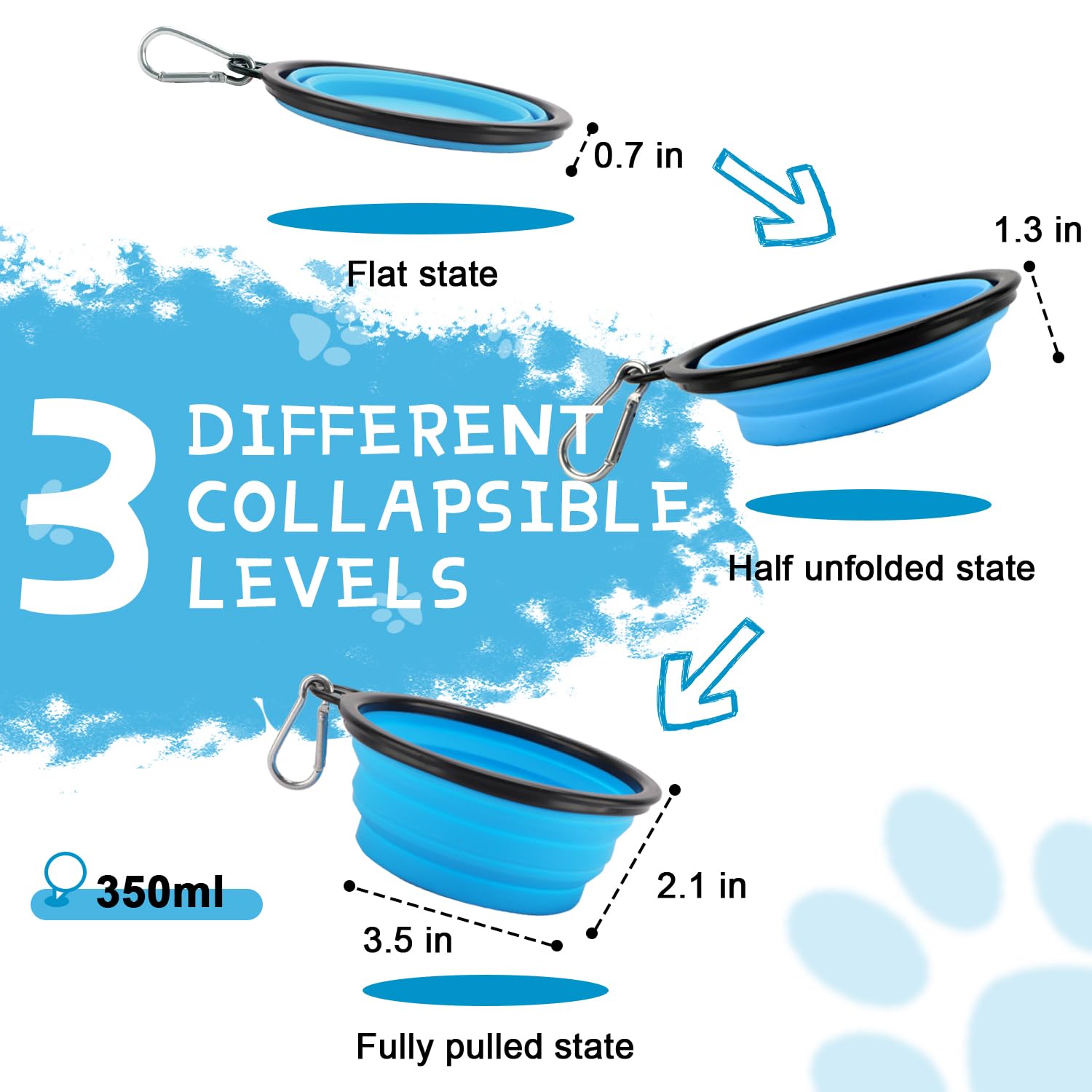 Collapsible Dog Bowls for Travel, 2-Pack Dog Portable Water Bowl for Dogs Cats Pet Foldable Feeding Watering Dish for Traveling Camping Walking with 2 Carabiners, BPA Free - Image 7