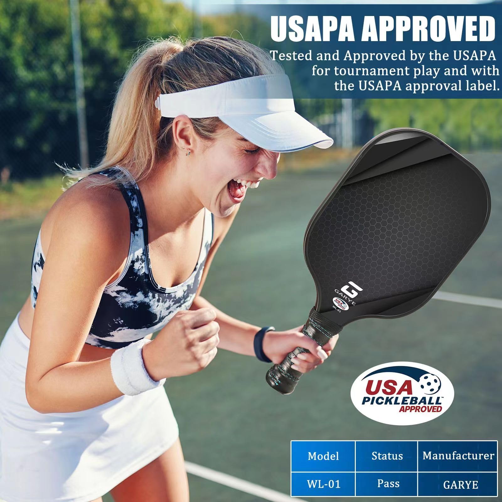 GARYE Pickleball Paddles Set of 2, USAPA Approved Carbon Fiber Pickleball Set, Lightweight Graphite Rackets 2 Pack with 6 Balls, 1 Pickleball Bag for Men and Women - Image 8