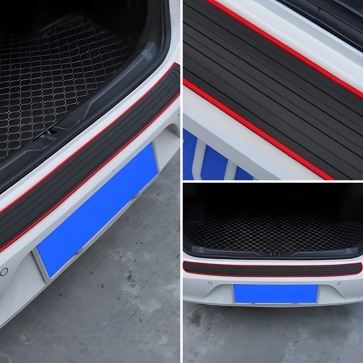 Car Rear Bumper Protector Guard, Anti-Scratch Abrasion Rubber Trunk Door Entry Sill Guard, Non-Slip Vehicle Trim Cover Protection Strip, Car Accessories for Most Cars and SUV (Black/Red/35.4" x2.7) - Image 4