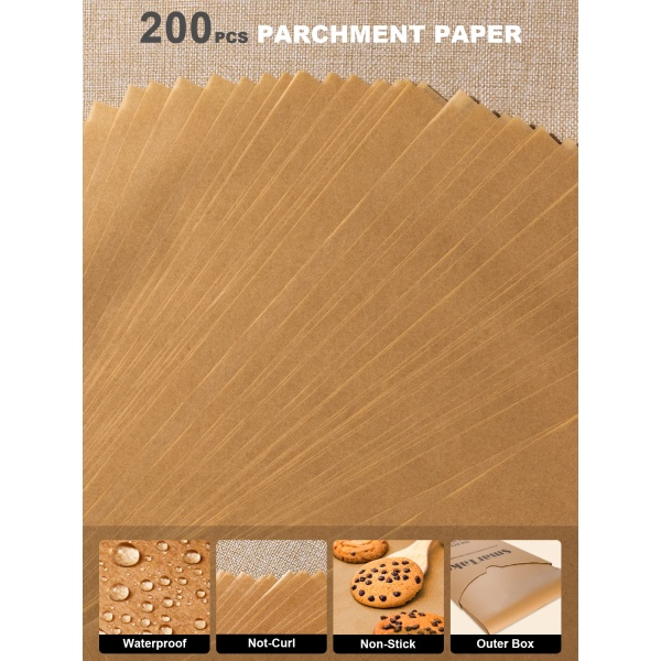 SMARTAKE 200 Pcs Parchment Paper Baking Sheets, 12x16 Inches Non-Stick Precut Baking Parchment, Perfect for Baking Grilling Air Fryer Steaming Bread Cup Cake Cookie and More (Unbleached) - Image 2