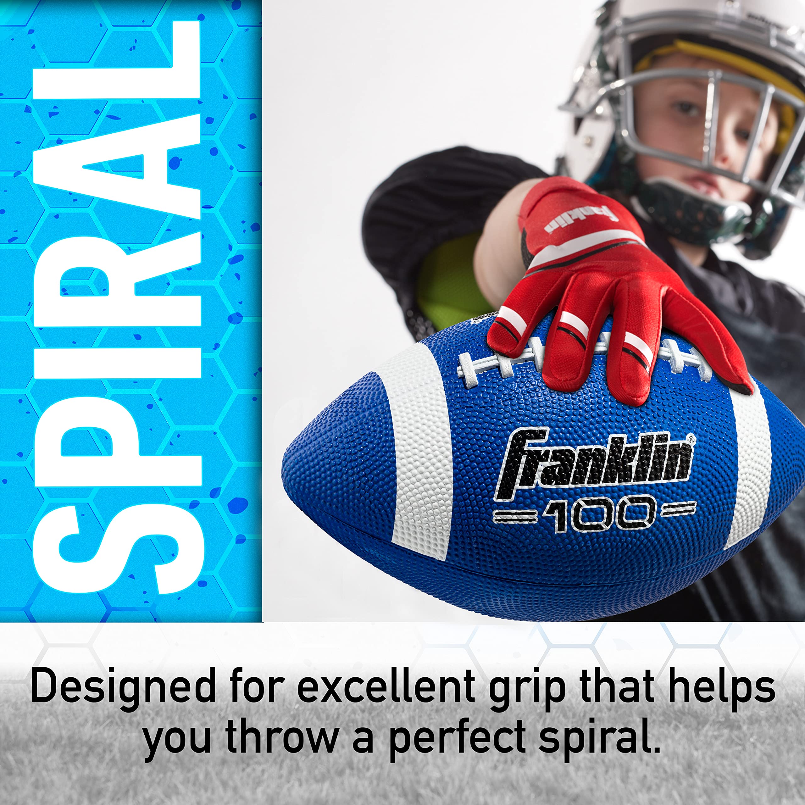 Franklin Sports Football - Grip-Rite 100 - Kids Junior Size - Youth Football - Durable Outdoor Rubber Football - Blue / White - Image 4